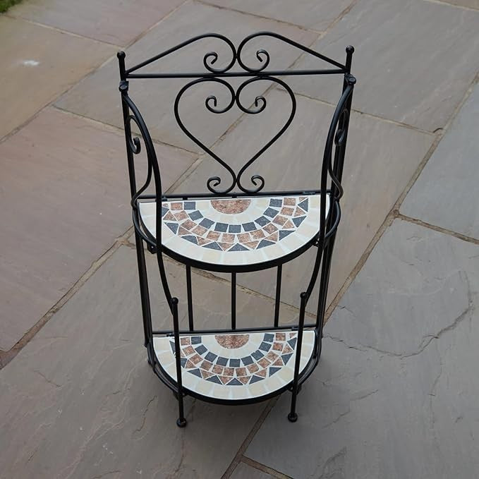 Metal Mosaic Plant Stand Black Garden Flower Display Shelf Indoor Outdoor