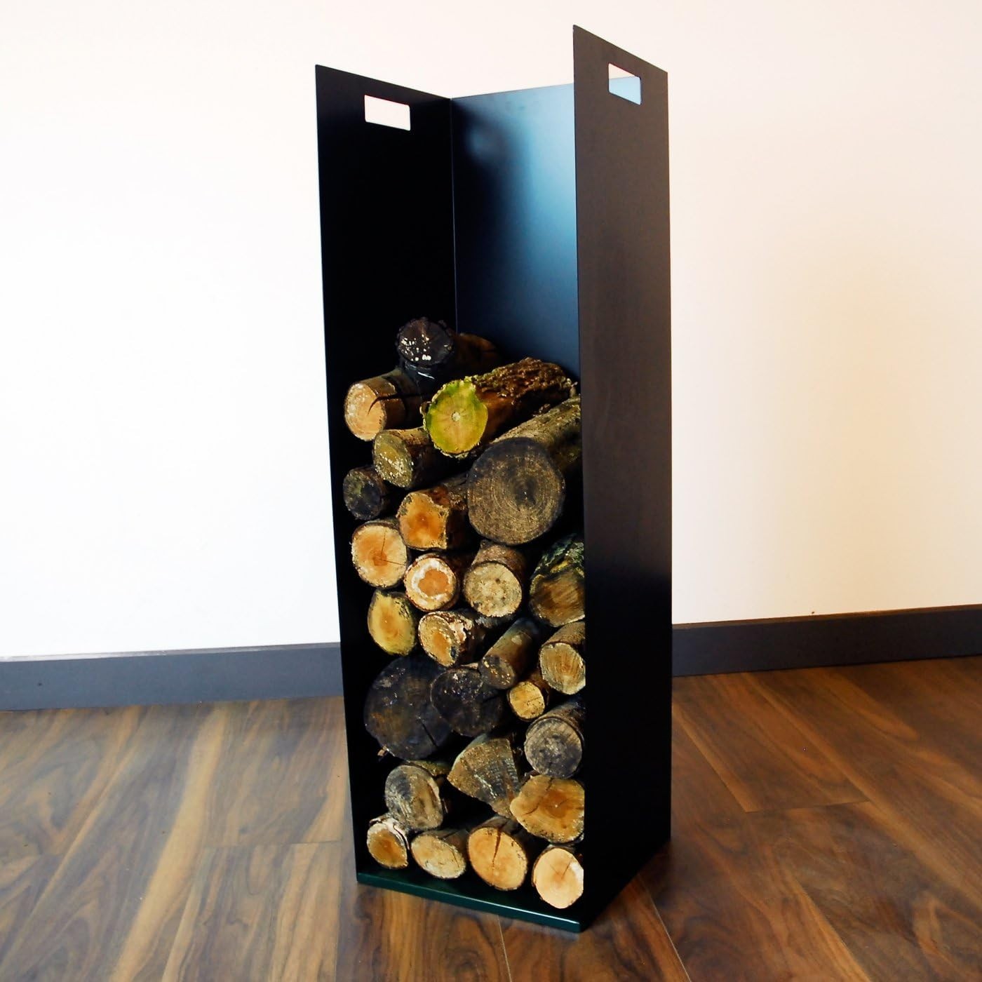 Steel Firewood Log Holder with Handles & Rubber Feet, Modern Indoor Storage
