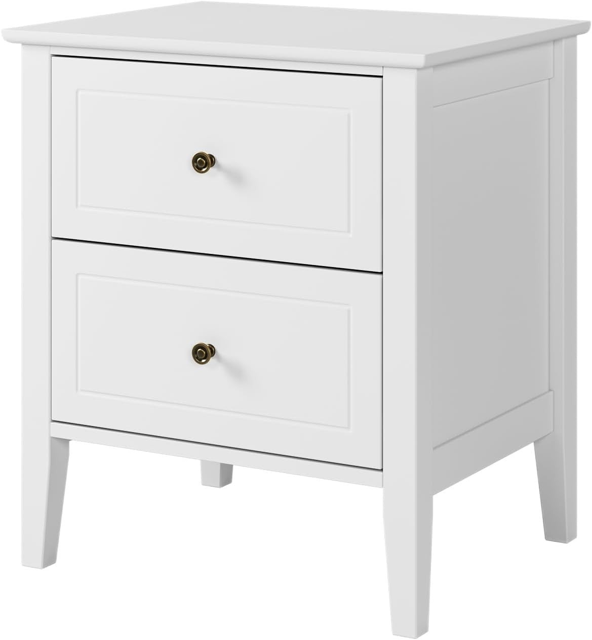 White Bedside Table with 2 Drawers | Modern Wooden Nightstand