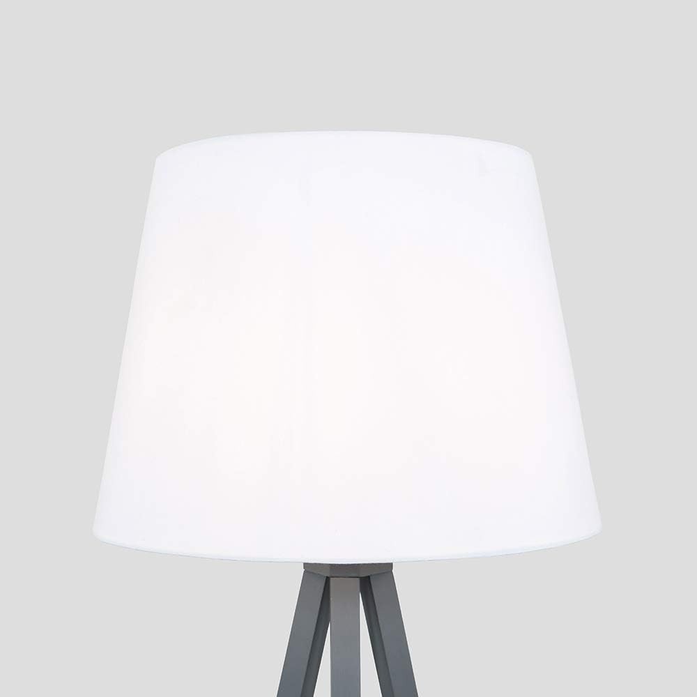 Grey Wooden Tripod Floor Lamp White Tapered Shade Living Room Light