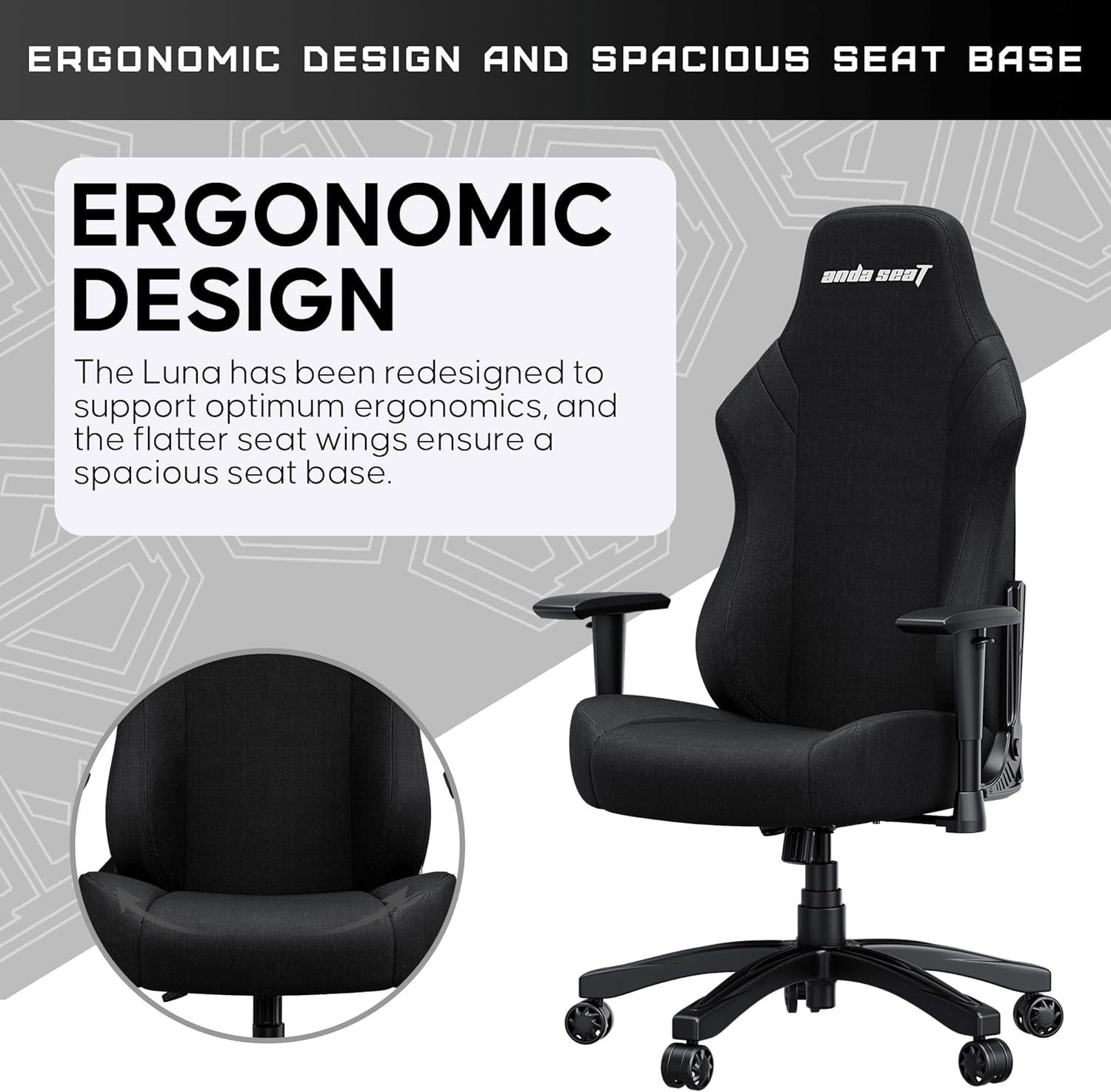 Large Fabric Gaming Chair Ergonomic Recliner Black