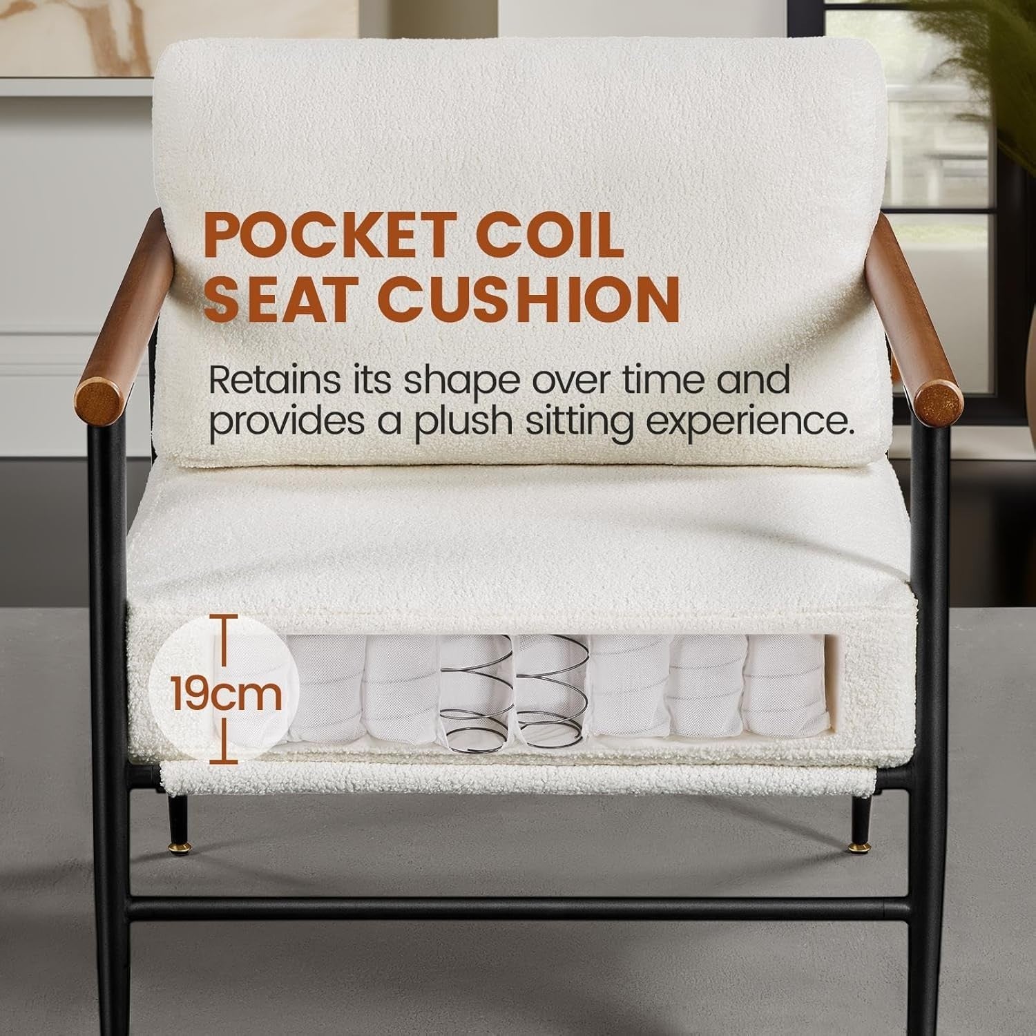 Modern Boucle Accent Armchair Plush Comfy Seat Metal Frame Lounge Chair
