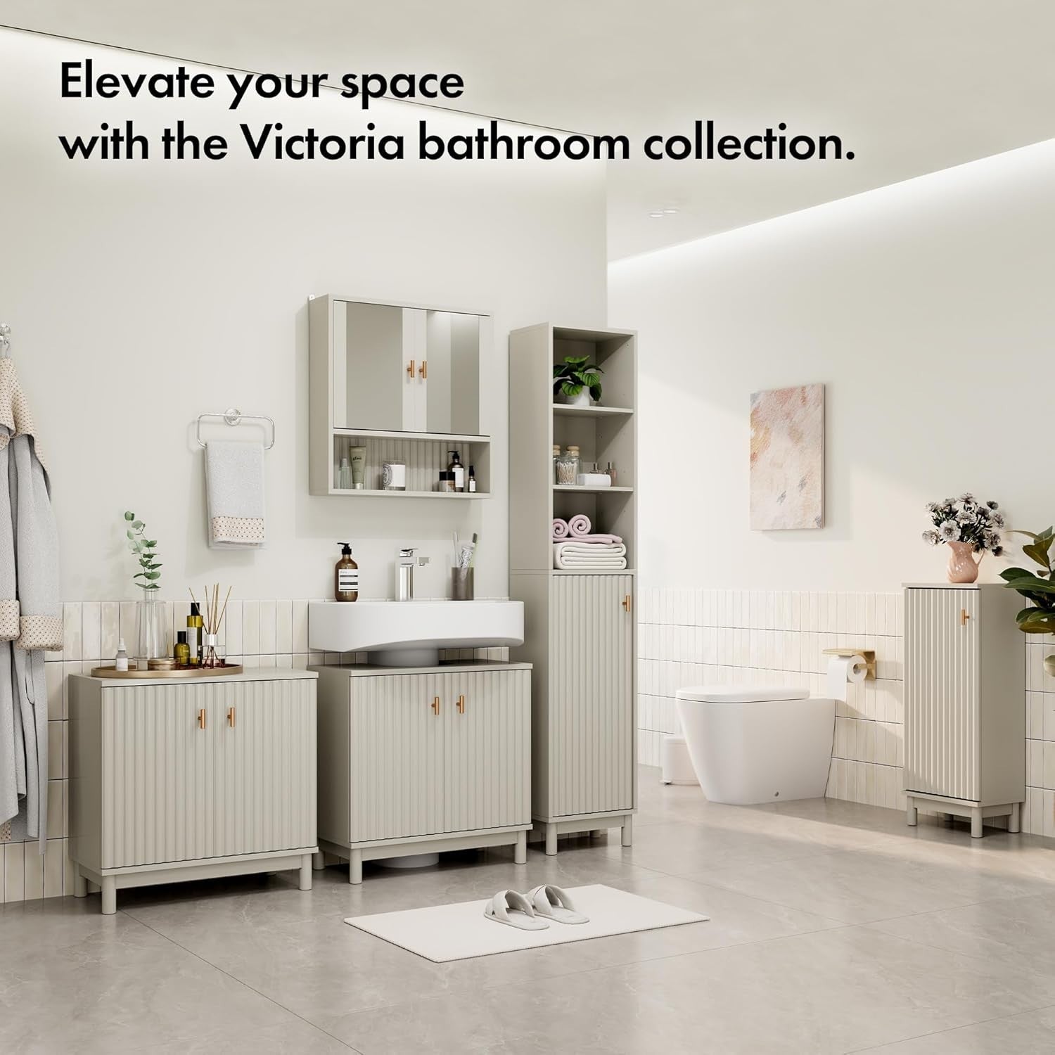 Stone Under Sink Bathroom Cabinet with Shelf Storage 60x30x60cm