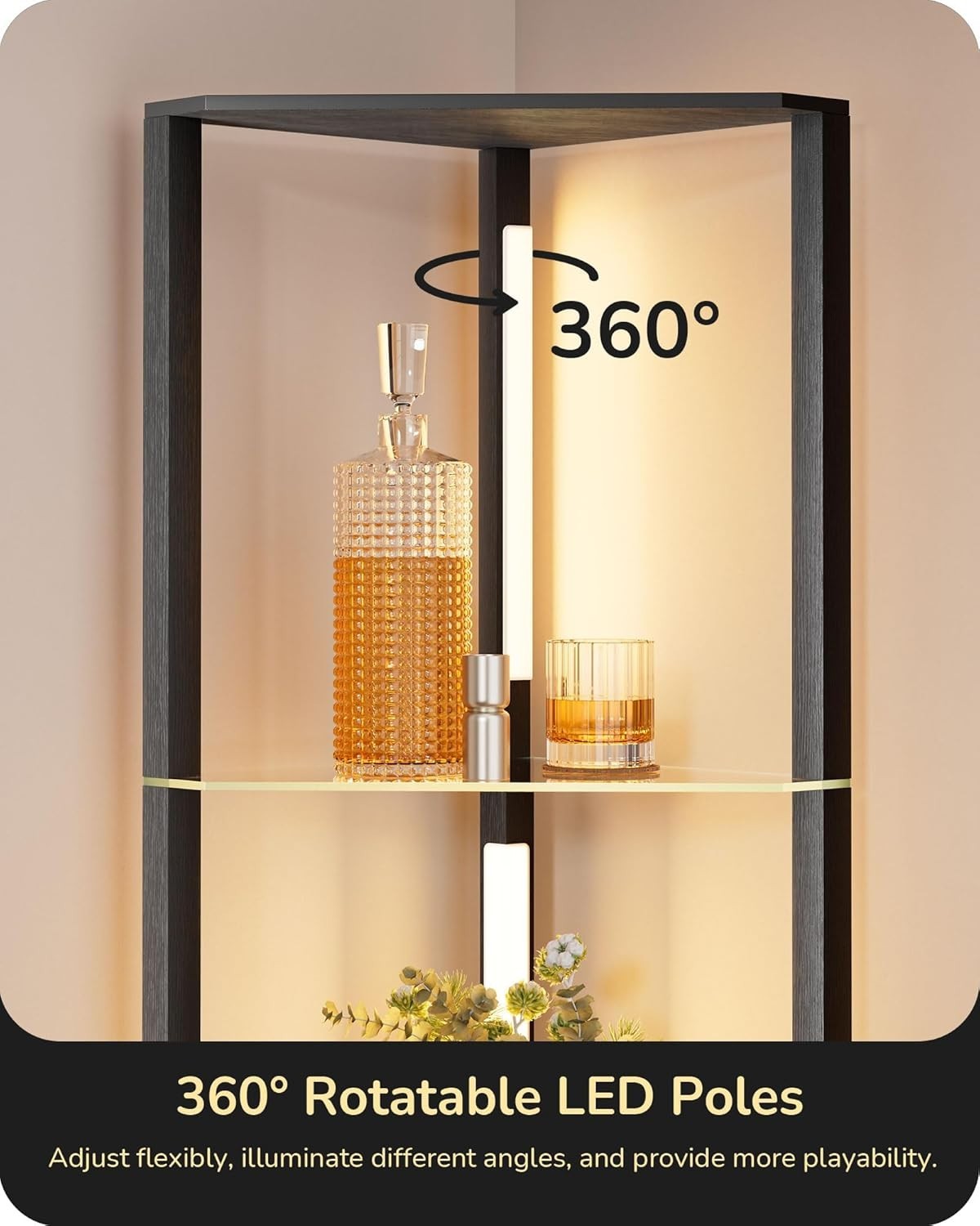 LED Corner Floor Lamp Shelf Dimmable 4-Tier Display Light Unit Black
