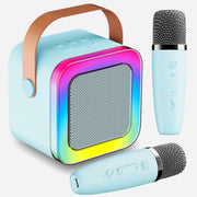 Mini Karaoke Machine for Kids & Teens 2 Wireless Mics LED Lights