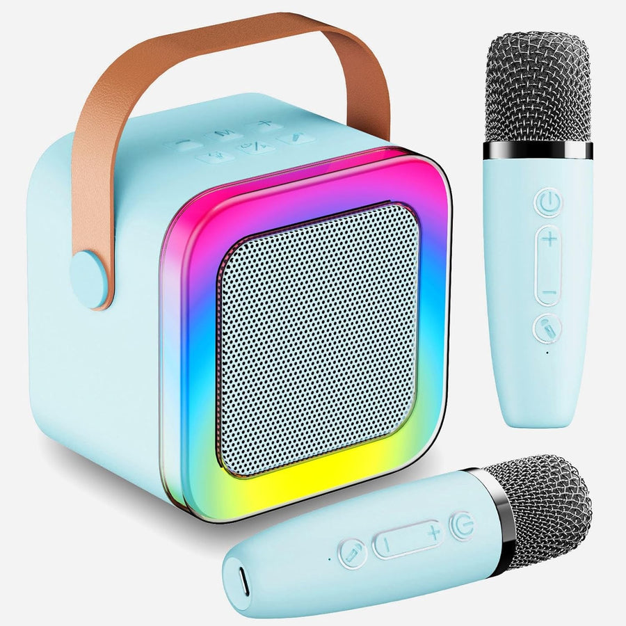 Mini Karaoke Machine for Kids & Teens 2 Wireless Mics LED Lights
