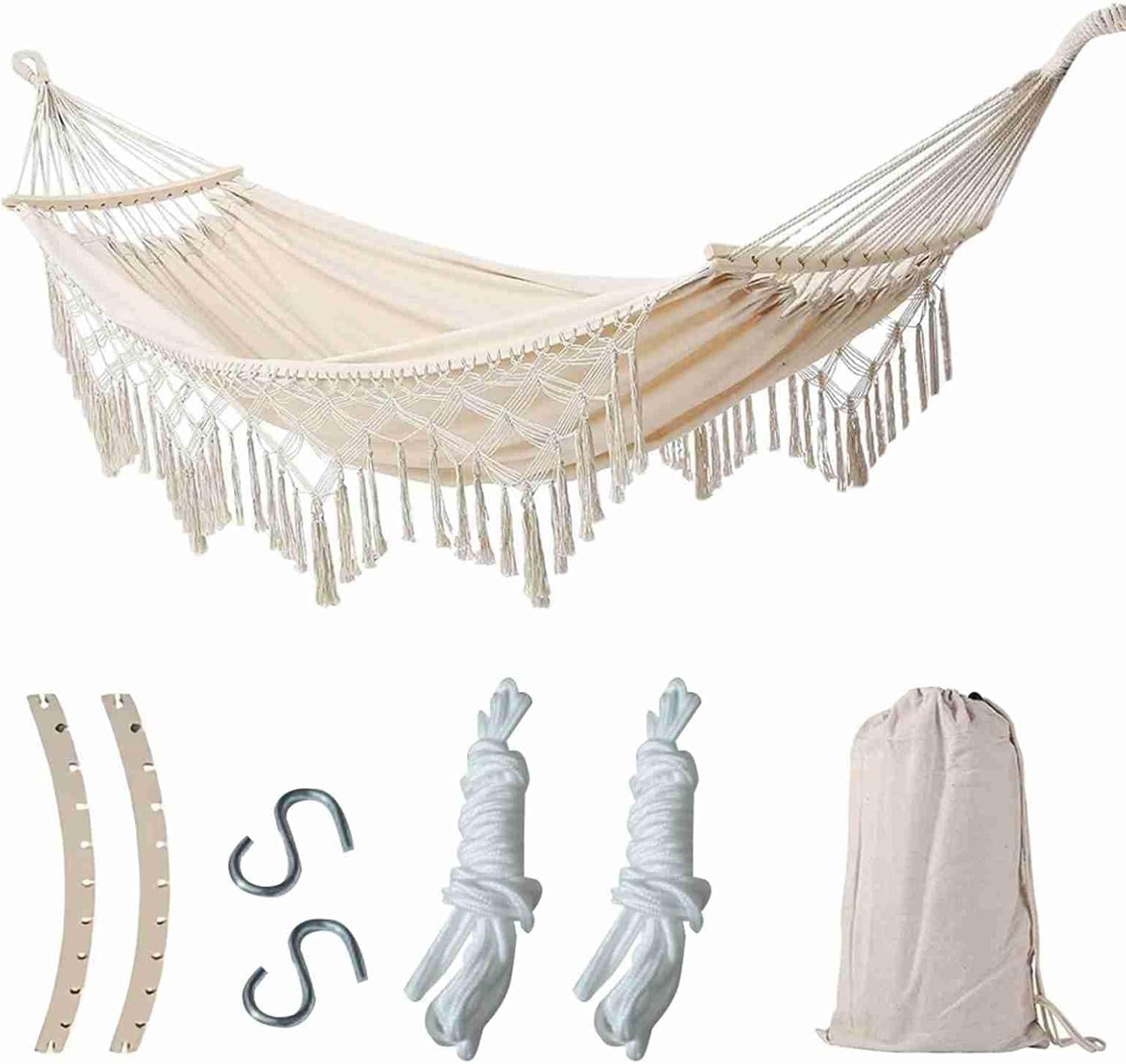 Premium Canvas Hammock with Wooden Bars, Portable, Indoor/Outdoor Use, Easy Setu