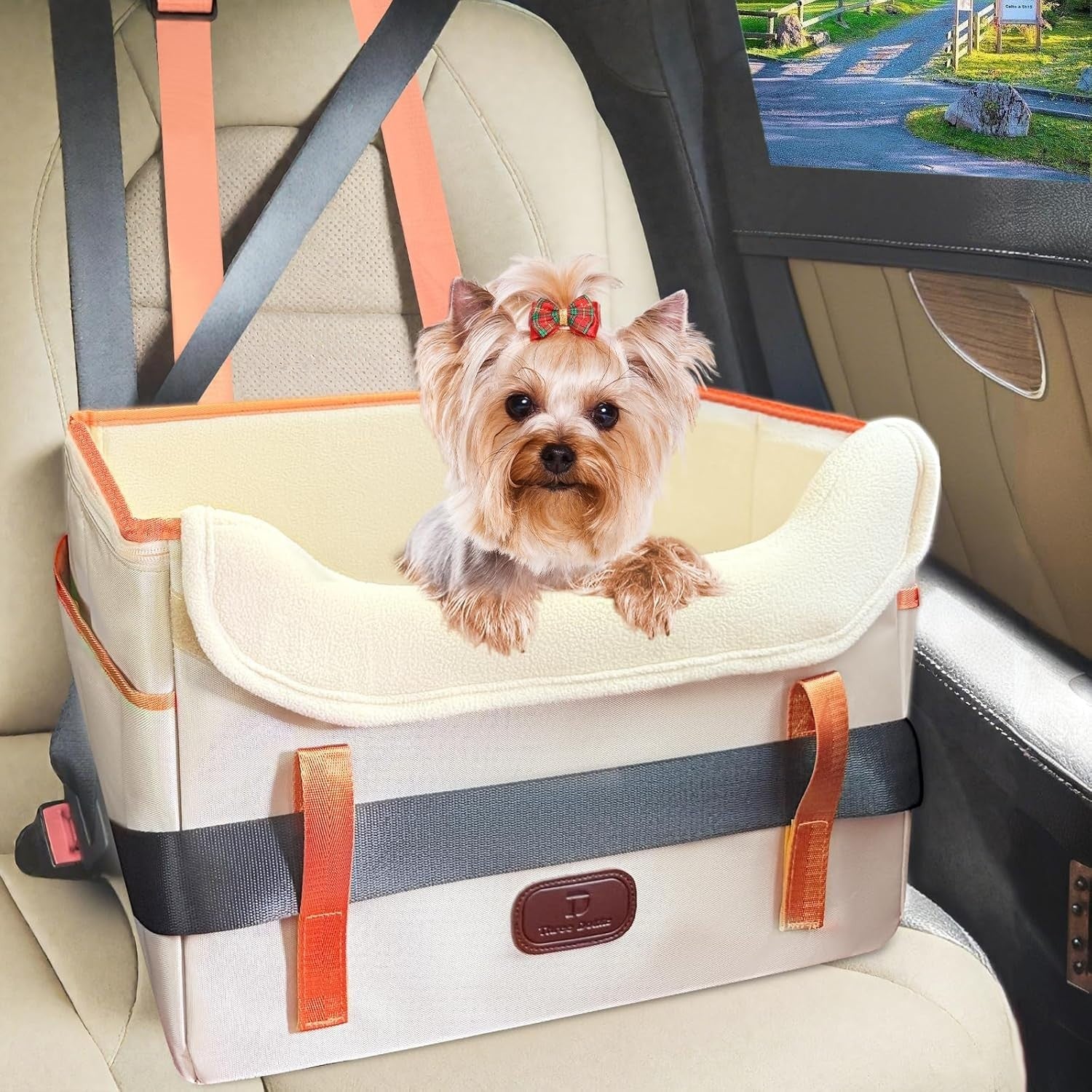 Small Dog Car Seat Booster Bed Waterproof Travel Carrier 25lb Khaki