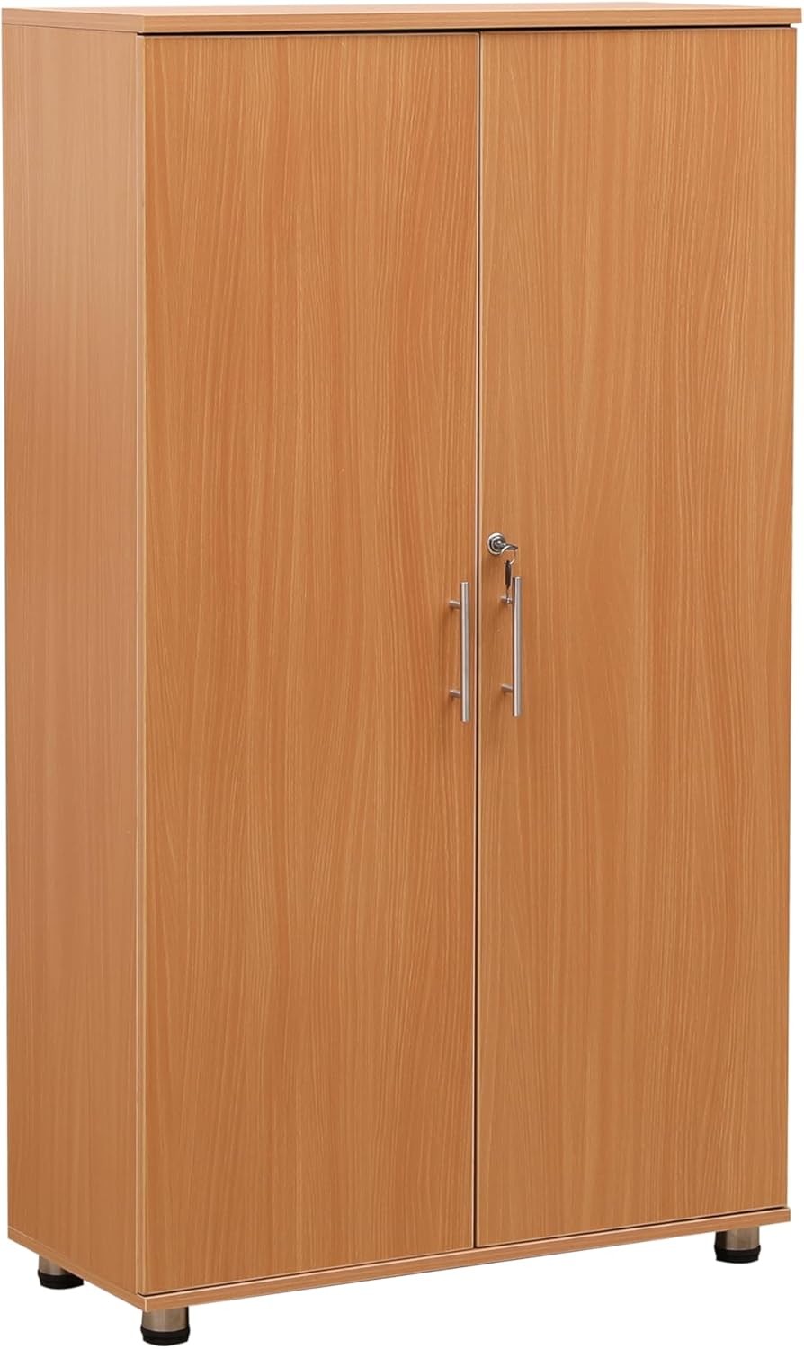 Beech Office Storage Cabinet Lockable 2 Door Cupboard Adjustable Shelves