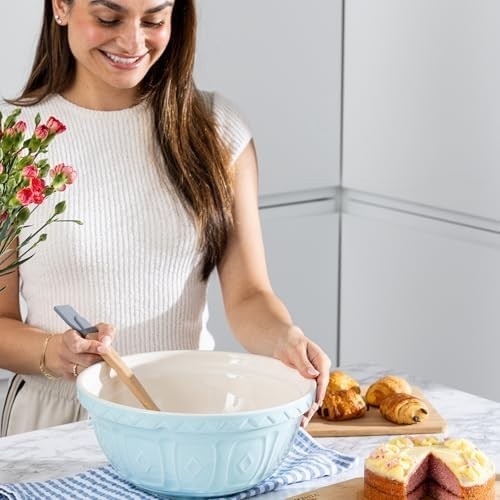 4L Powder Blue Mixing Bowl Earthenware Classic Pattern Kitchen Bakeware