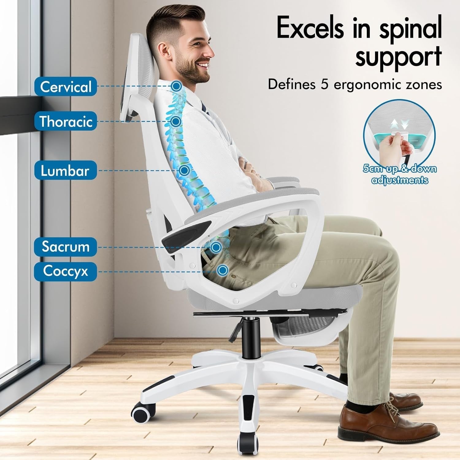 Ergonomic Office Chair High Back Mesh Flip Up Arms Adjustable Headrest Black/Whi