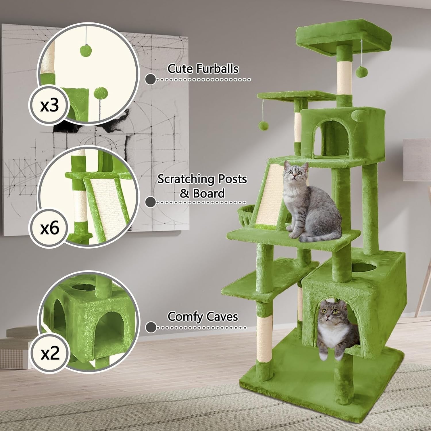 Large Cat Tree Tower 177cm Multi Level Hammock Sisal Scratching Posts