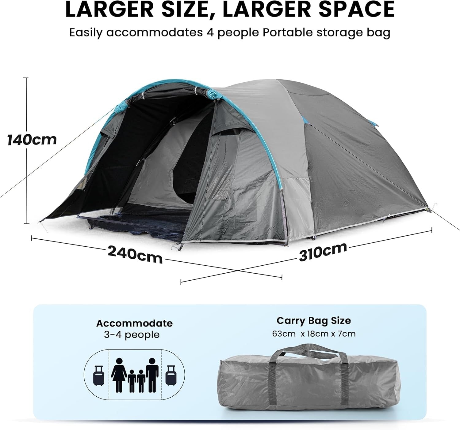 4 Person Dome Camping Tent Waterproof Lightweight Family