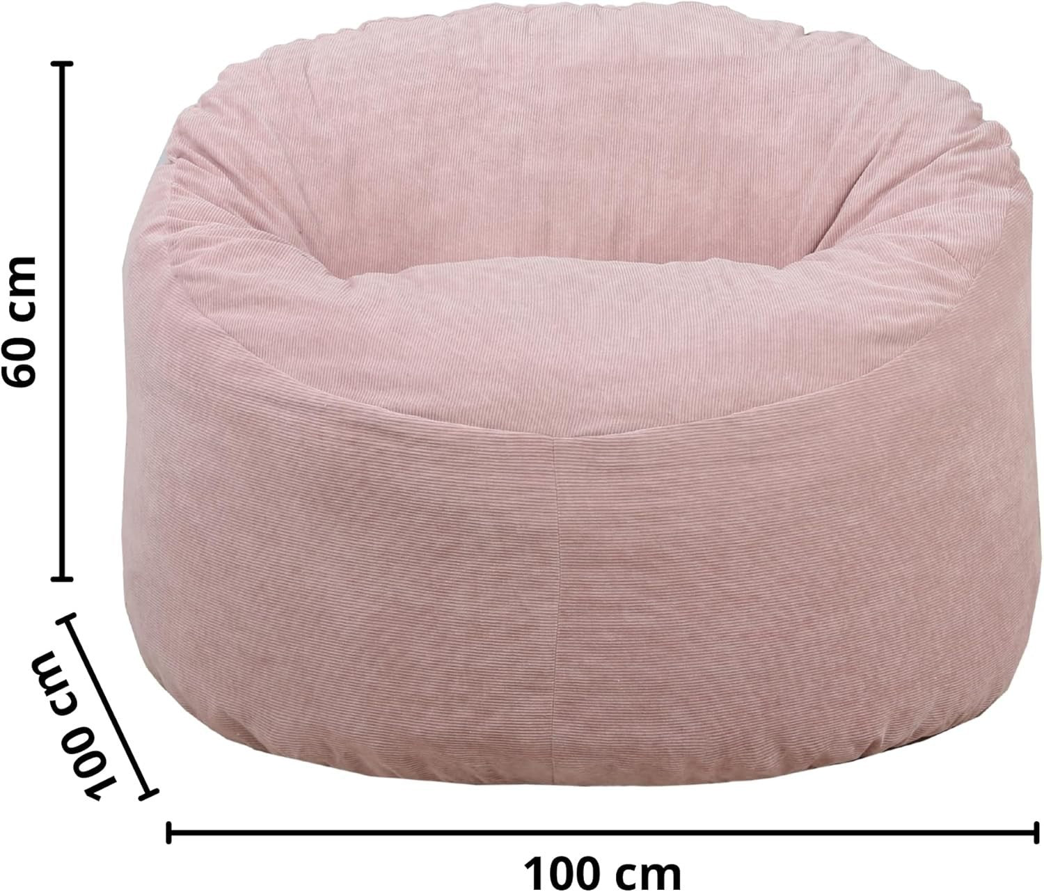Pink Corduroy Bean Bag Chair 100cm – Foam Lounge Seat for Adults & Teens