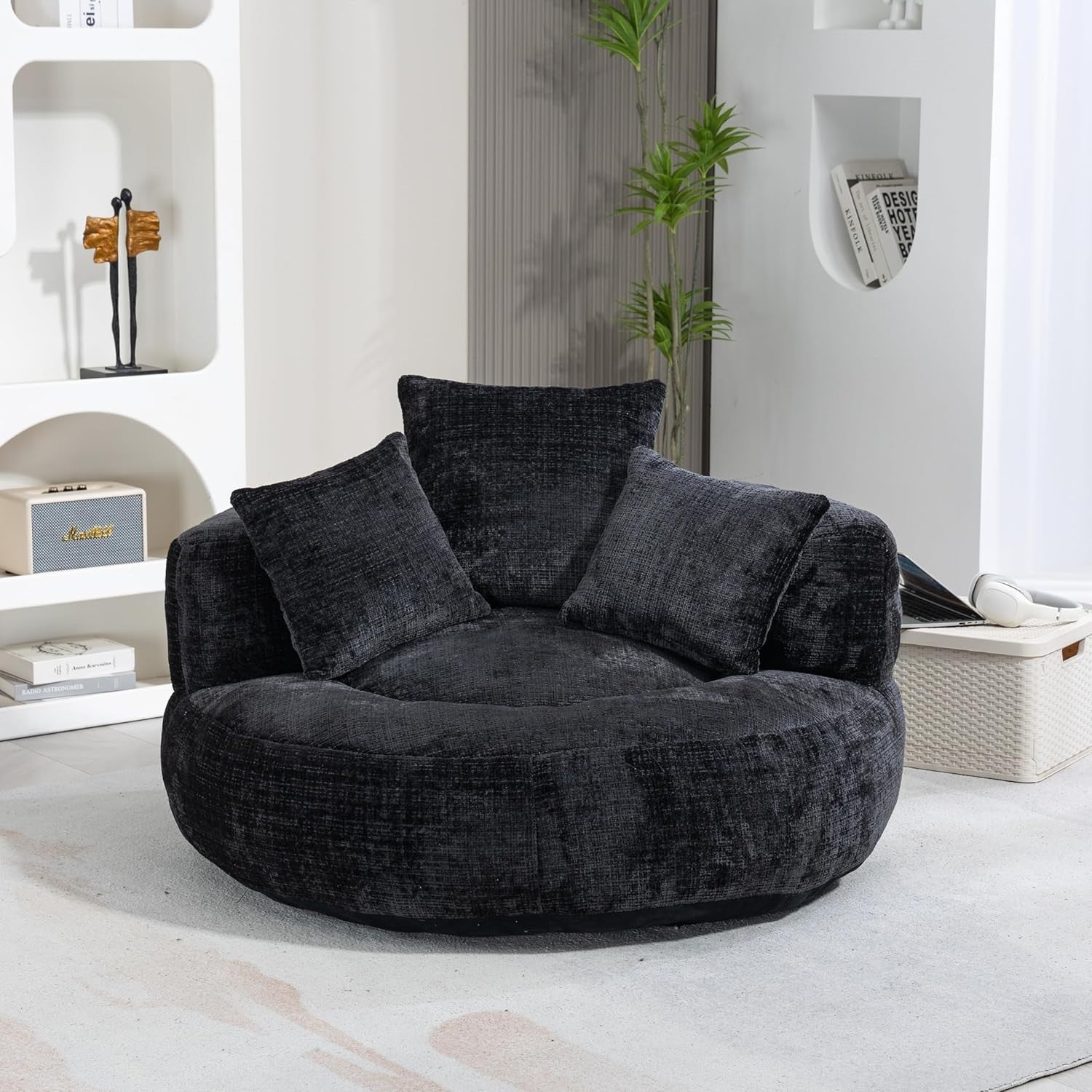 Black Luxury Bean Bag Sofa Chair w/ Pillows – Indoor Outdoor Gaming Seat