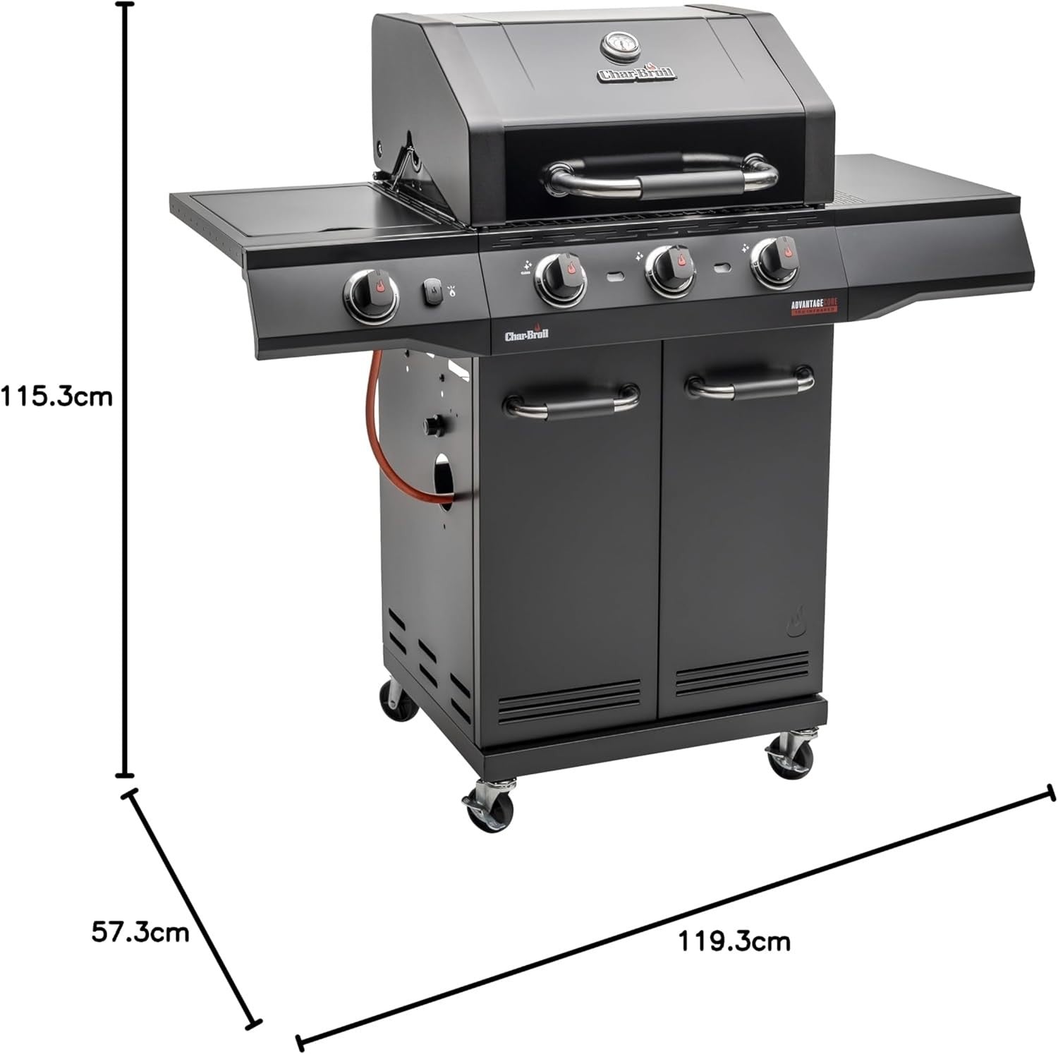 3 Burner Gas BBQ Grill with Side Burner, Infrared Cooking, Cast Iron Grates