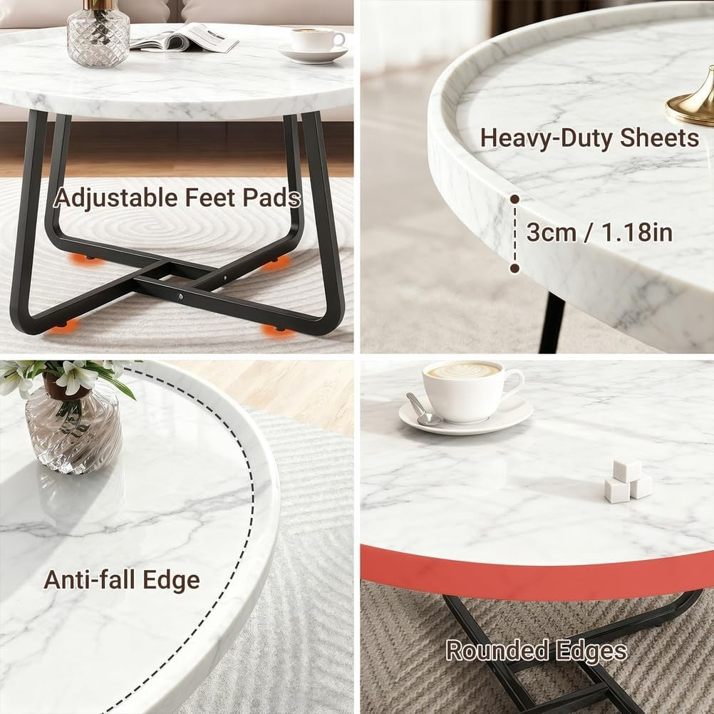 Square Coffee Table Set of 2 White Nesting Side Tables Carbon Steel Frame
