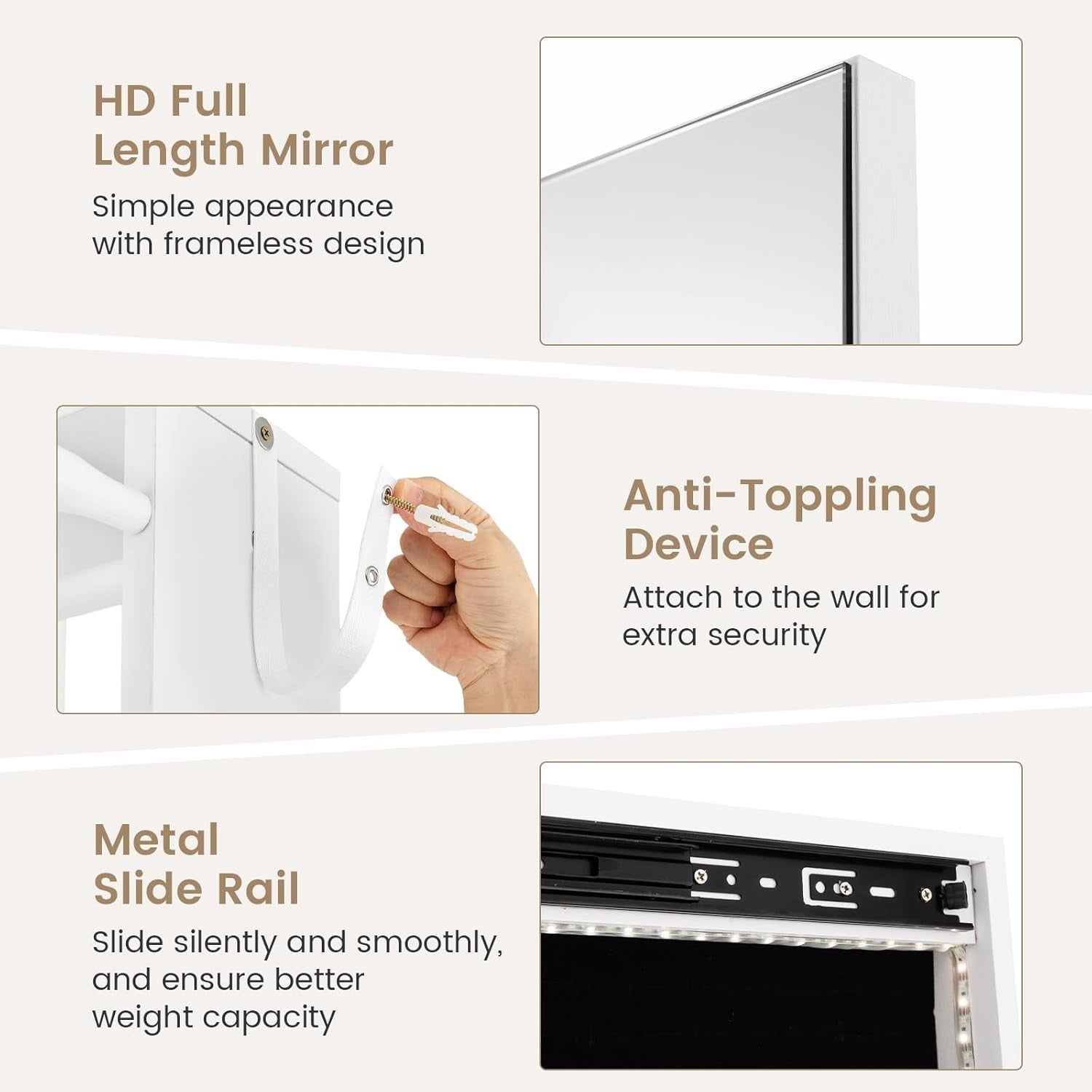 360° Swivel Jewelry Cabinet LED Mirror Coat Rack Storage Organizer