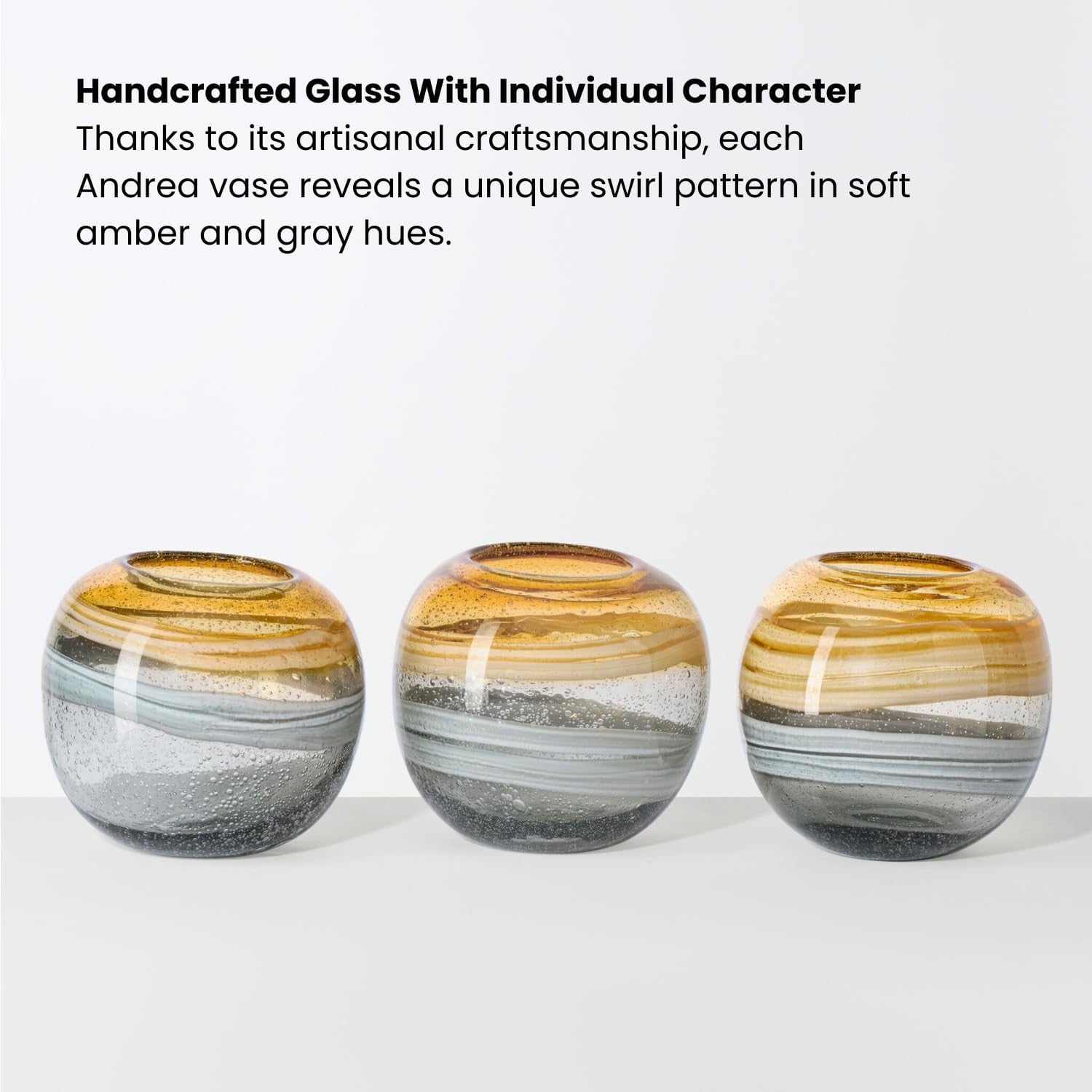 Handmade Amber Swirl Glass Sphere Vase Coastal Modern Home Centerpiece
