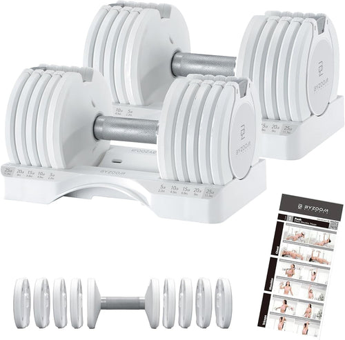 Adjustable Dumbbells Pair 25lb 5-in-1 Non Roll Smart Weights Home Gym