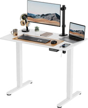White 100x60cm Electric Standing Desk w/USB-C & Height Memory Control