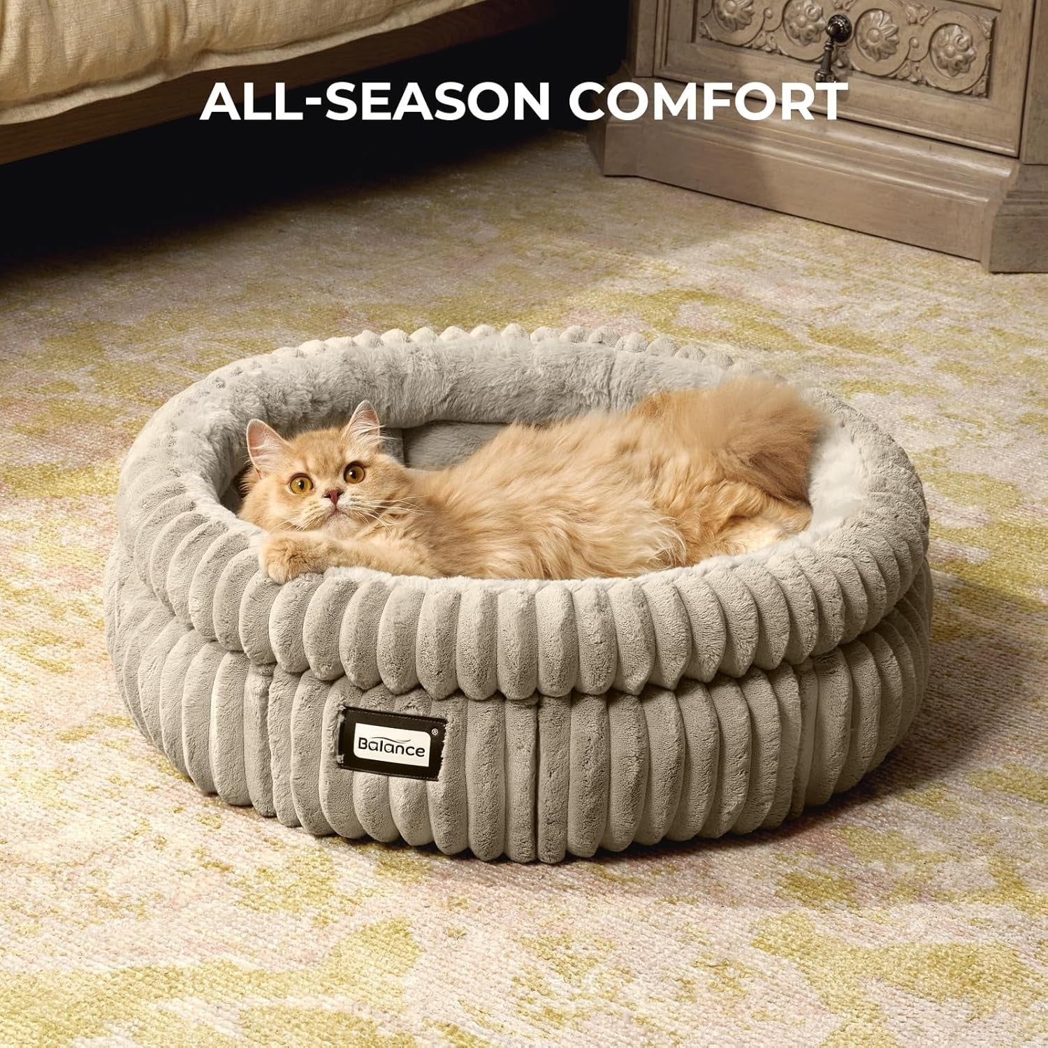 Washable Round Cat Bed Plush Faux Fur Kitten Puppy Cushion Non Slip