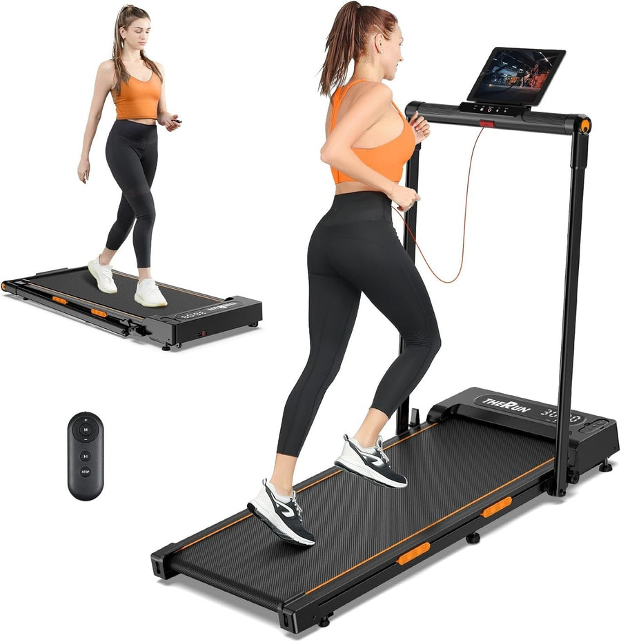 Foldable Under Desk Treadmill 12KM/H LED Remote Shock Absorb Orange