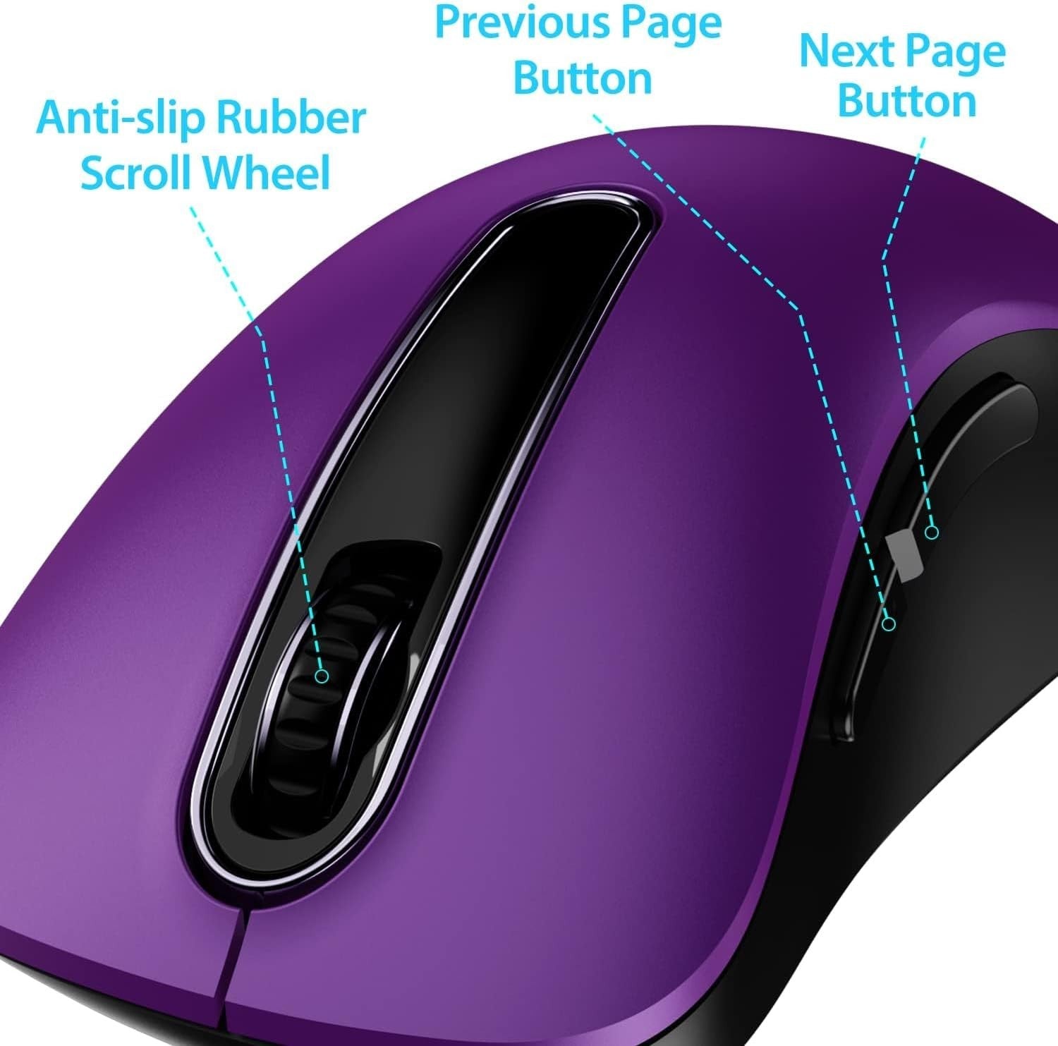 Purple Wireless Mouse 1400 DPI 2.4G USB 5-Button Ergonomic PC