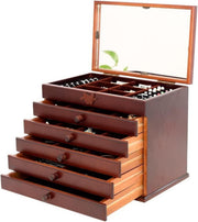 Lockable Wooden Jewelry Box Armoire 5 Drawer Organizer Velvet Lined