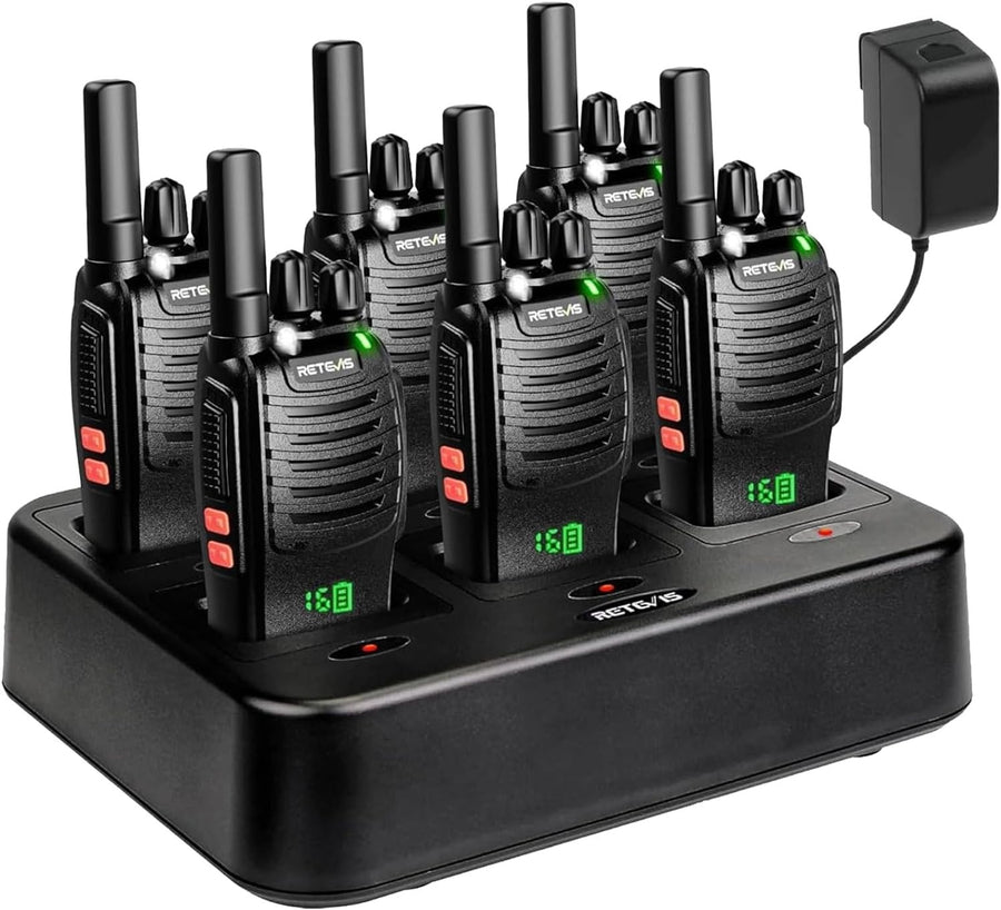 Walkie Talkies 6 Pack Rechargeable Two Way Radio w Screen 6 Way Charger