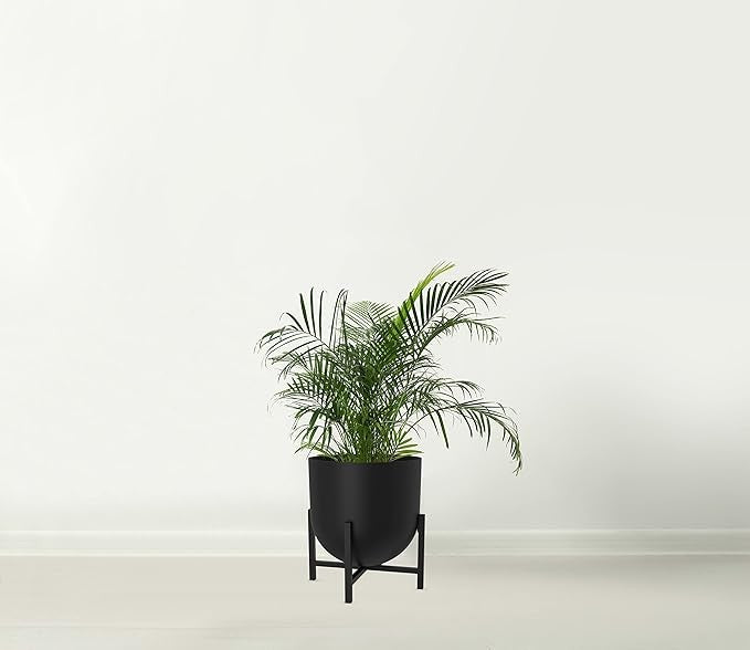 Black Metal Planter with Stand 22cm Modern Indoor Flower Pot Home Decor