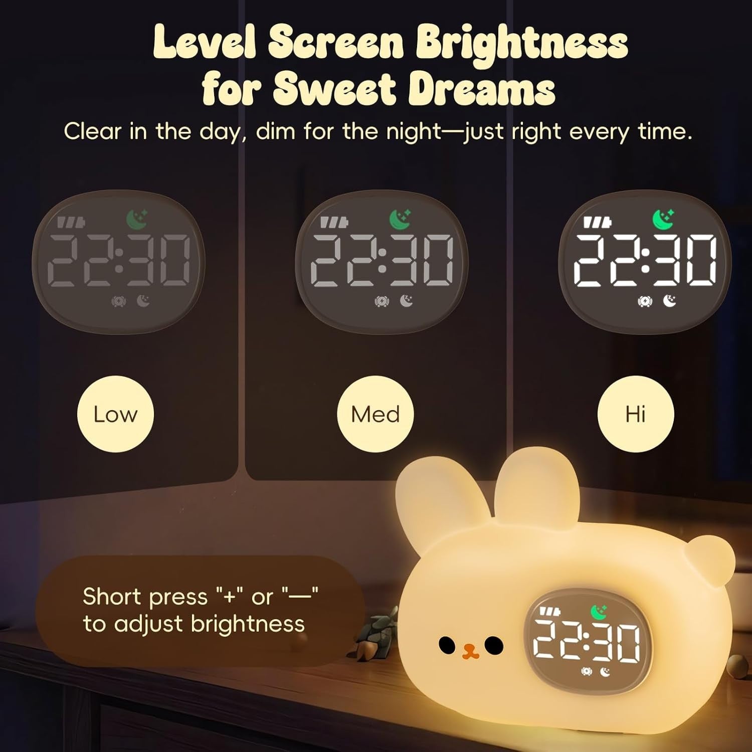 Kids Rabbit Alarm Clock with Night Light, Sleep Training & White Noise