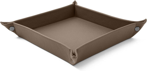 Leather Valet Tray Taupe Grey – Desk Organiser for Keys, Coins & Jewellery