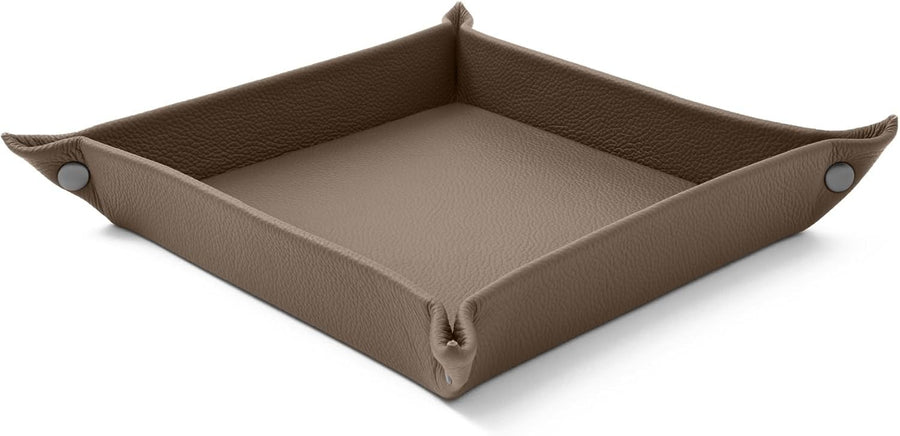 Leather Valet Tray Taupe Grey – Desk Organiser for Keys, Coins & Jewellery