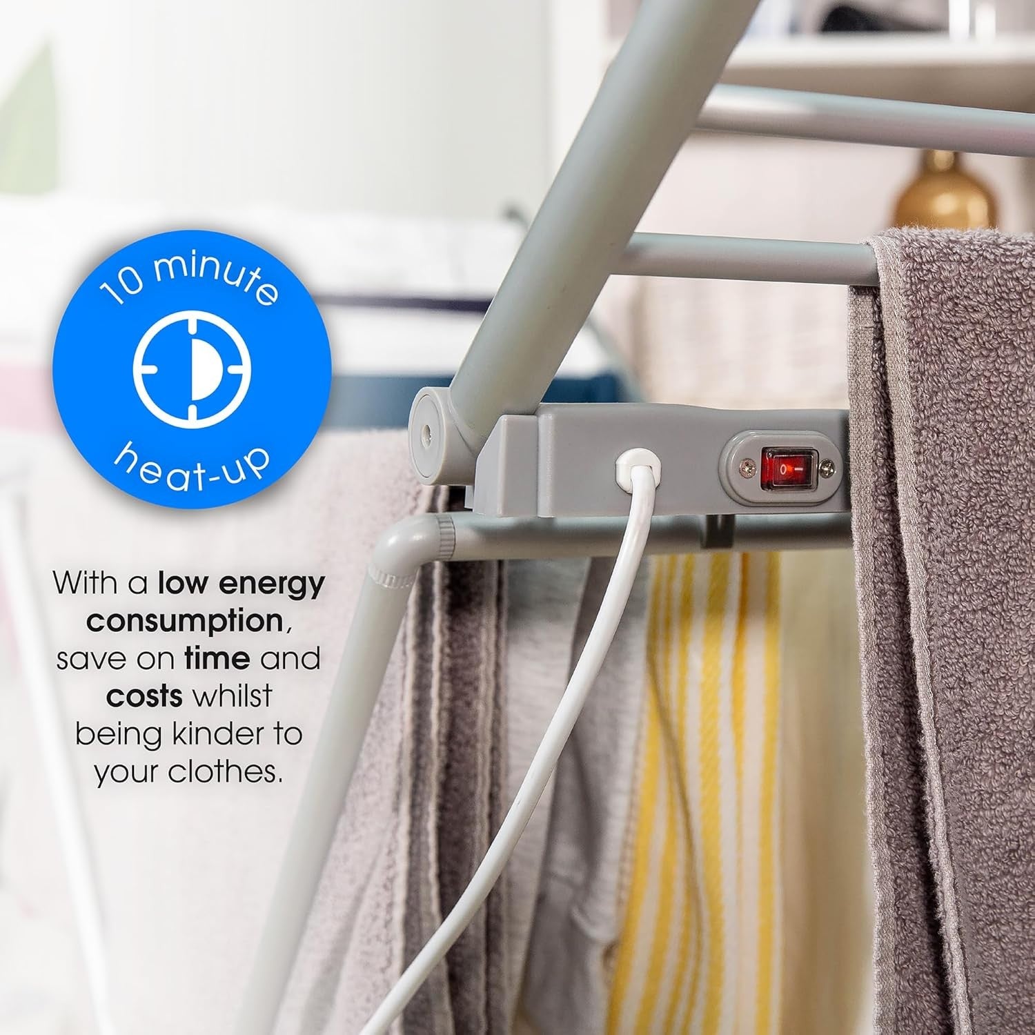 Heated Clothes Airer Electric Folding Drying Rack Indoor Energy Saving