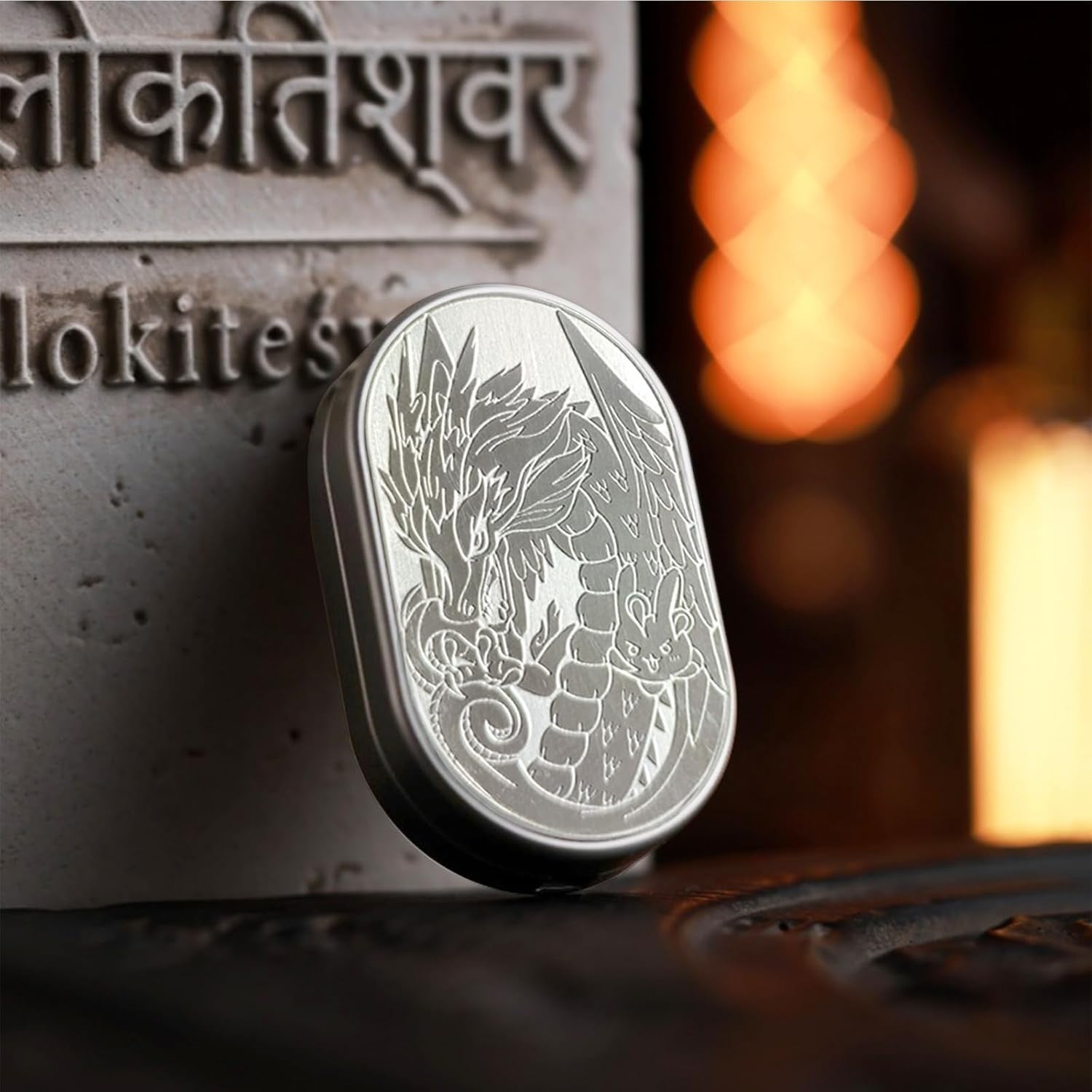 Silver Steel Dragon Fidget Slider Ratchet Clicker Focus EDC