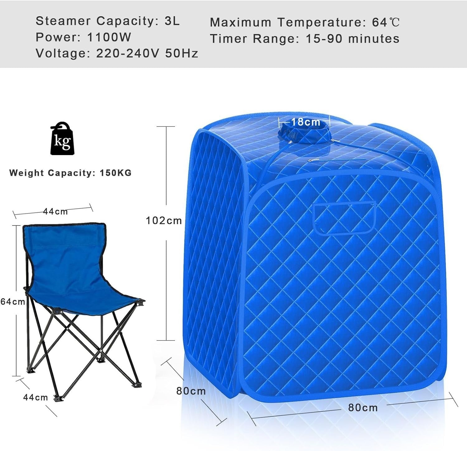 Portable Full Body Steam Sauna Tent Blue – 3L Steamer, Chair & Remote