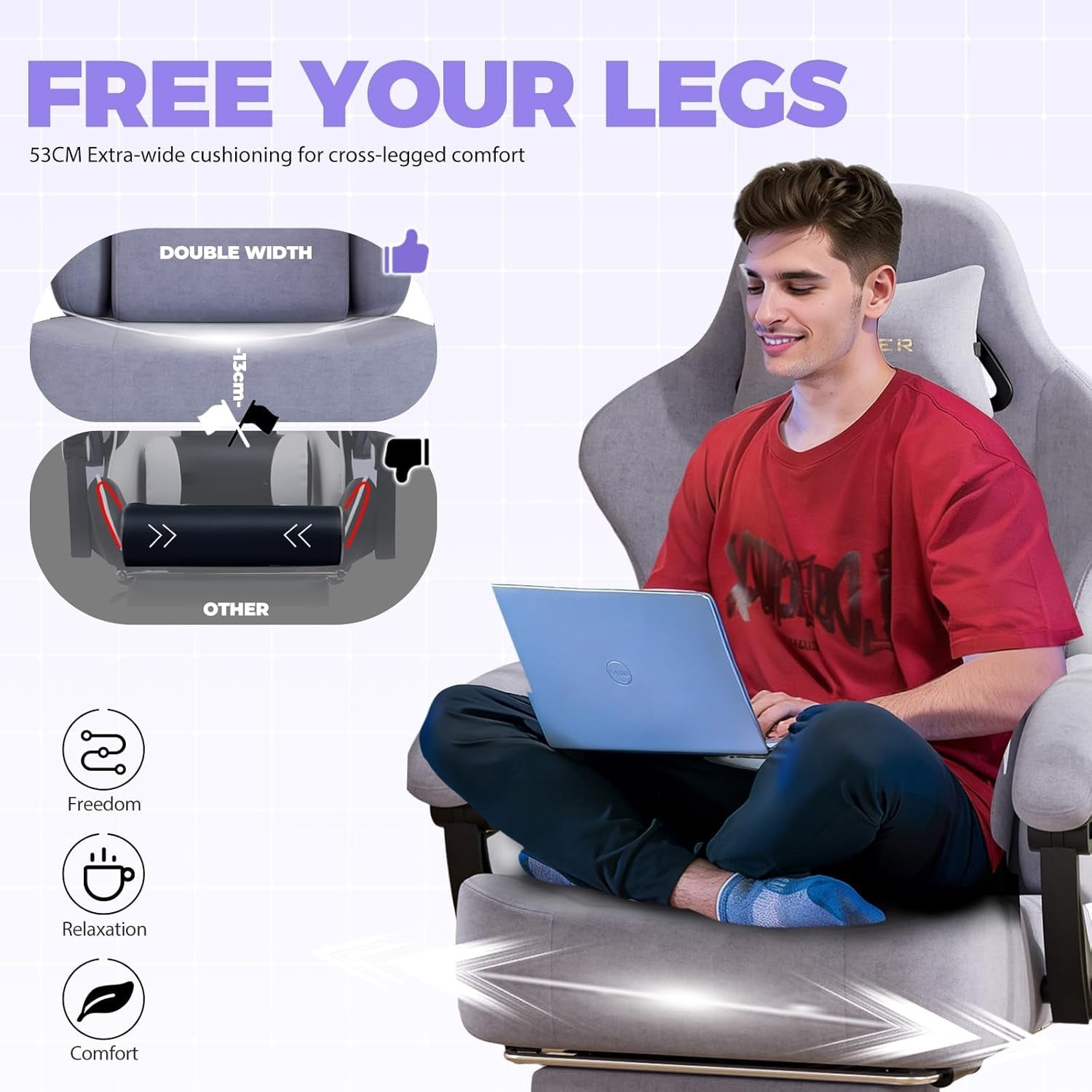 Ergonomic Fabric Gaming Chair w/ Footrest Recliner Macaron Purple