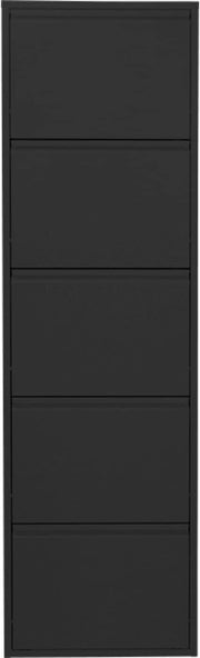 Slim 5-Drawer Shoe Cabinet Black– Space-Saving Metal Tilt Rack 170x50x15cm