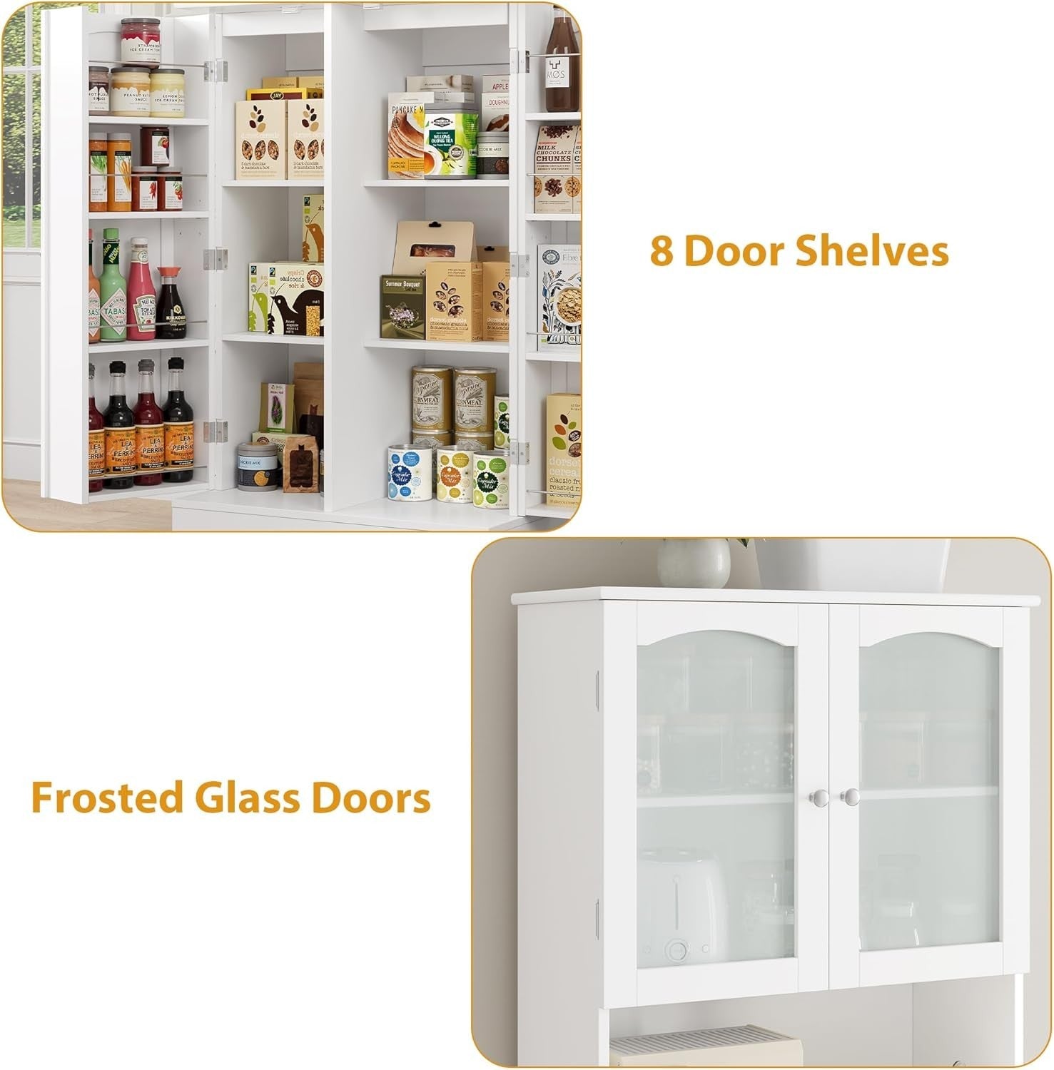 181cm Tall Kitchen Cupboard White 4 Doors Adjustable Shelves Storage Cabinet
