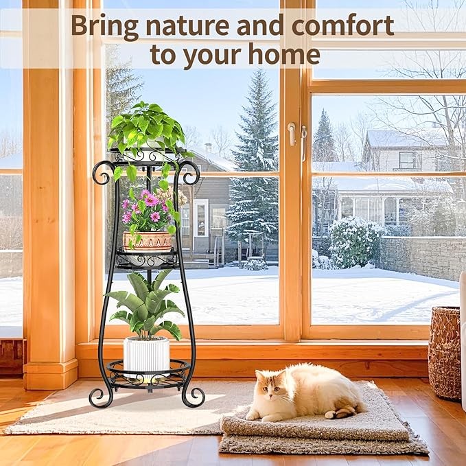 3 Tier Black Metal Plant Stand Indoor Outdoor Tall Flower Pot Display Rack