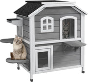 Large Outdoor Wooden Cat House Two-Story Shelter 91x78x55.5cm Durable