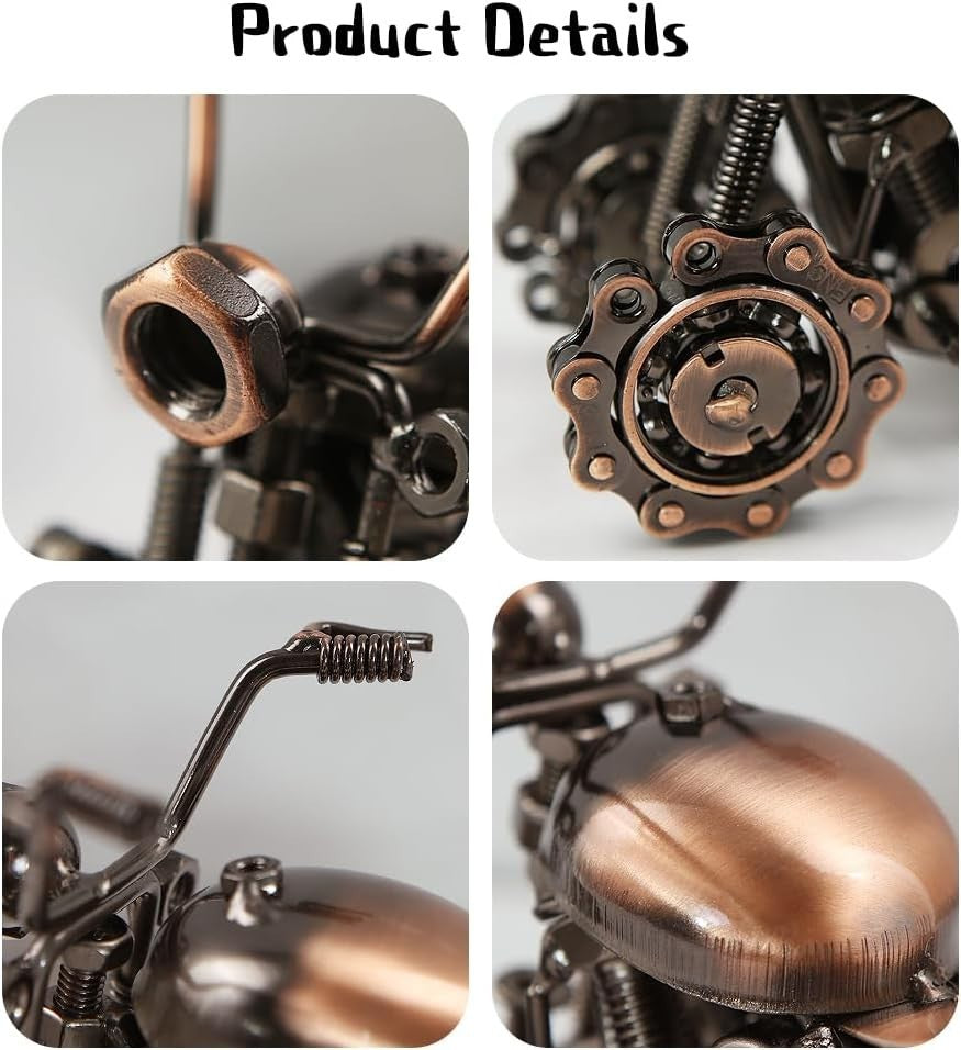 Copper Motorcycle Model Figurine - Retro Metal Desk Ornament, Unique Gift