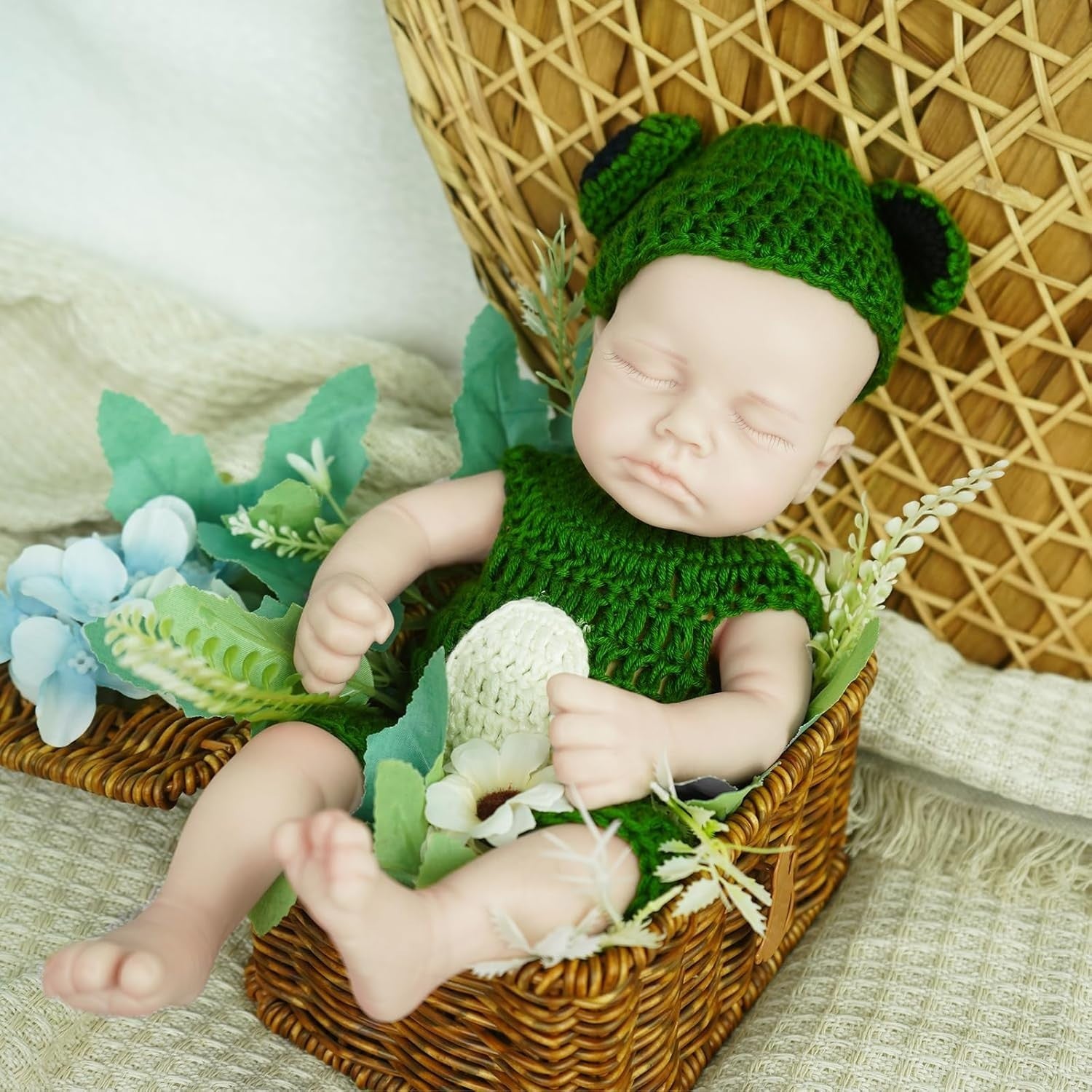 12” Mini Silicone Newborn Doll Full Body Sleeping Lifelike Ivory