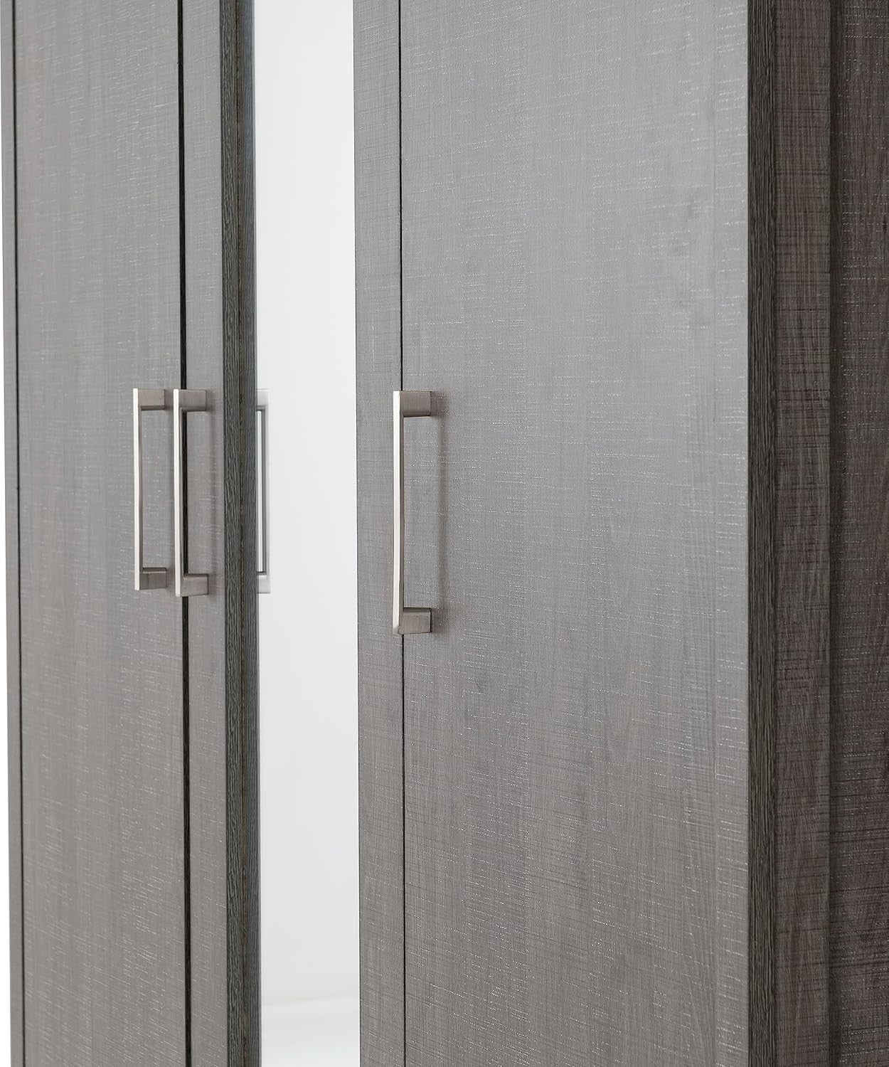 Black Wood Grain 3 Door Wardrobe with Mirror & Hinged Doors - Bedroom Storage