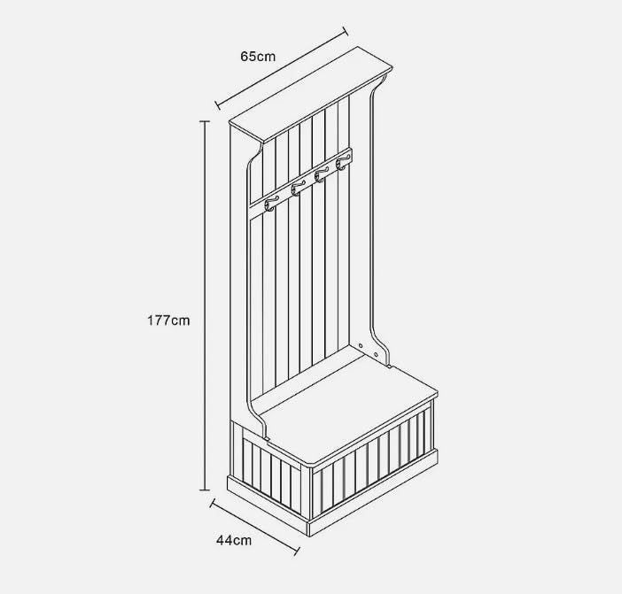 Grey Hall Tree Coat Stand with Shoe Storage Bench & 4 Double Hooks 65x44x177cm