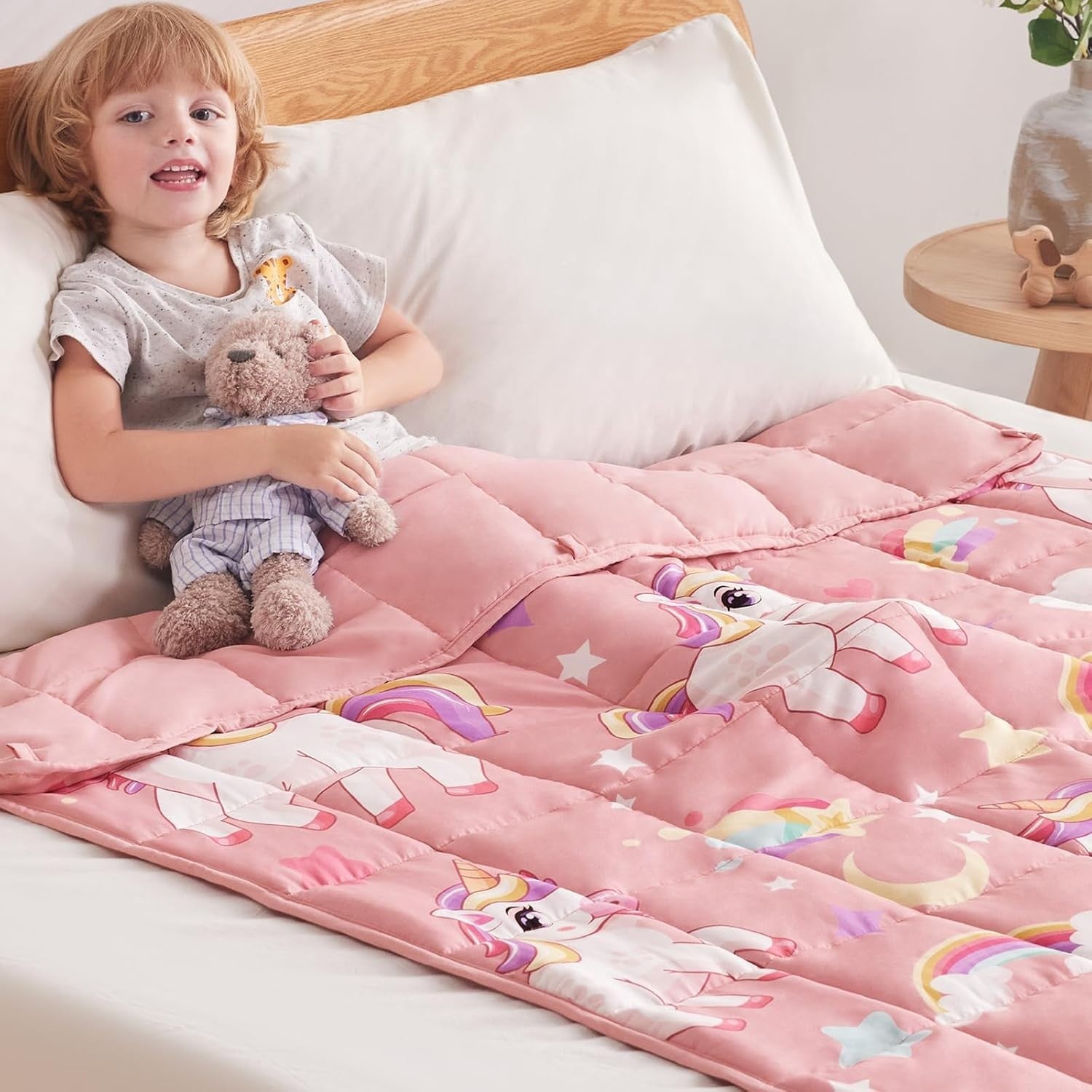 Kids Weighted Blanket 36"x48", 3lbs Pink Unicorn Breathable Glass Beads