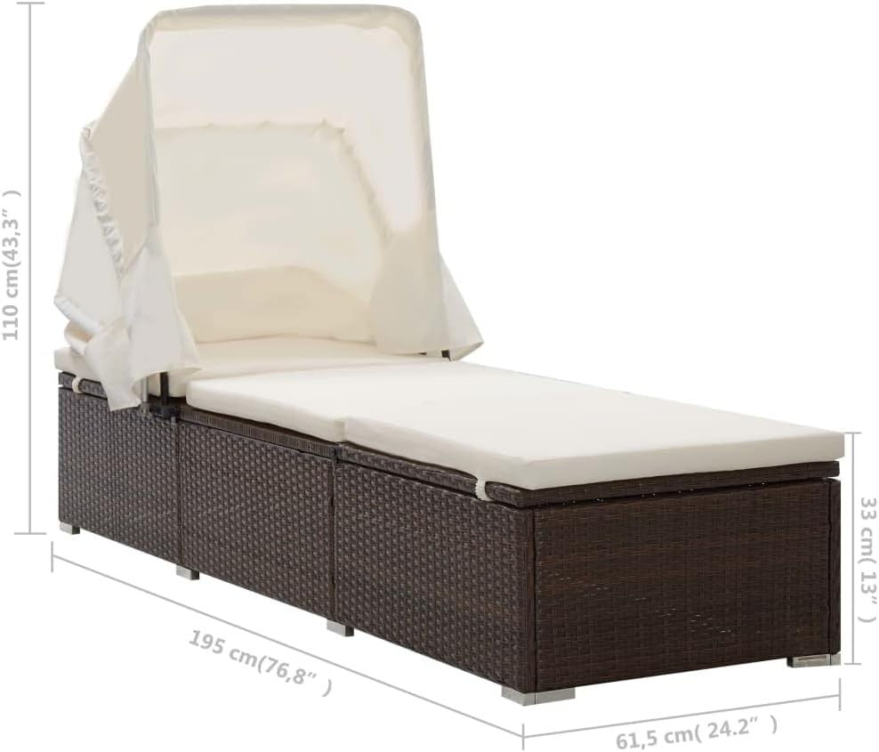 Outdoor Reclining Sun Lounger with Canopy & Cushion