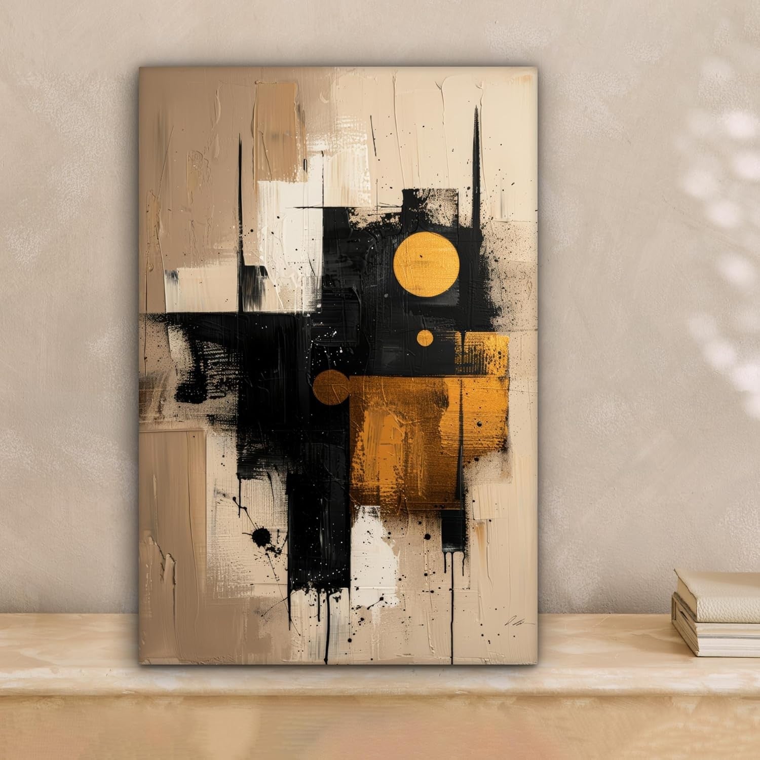 Abstract Gold Black Canvas Wall Art 20x30cm Modern Print