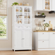 White 180cm Tall Kitchen Pantry Cupboard 4 Doors 2 Drawers Storage Cabinet